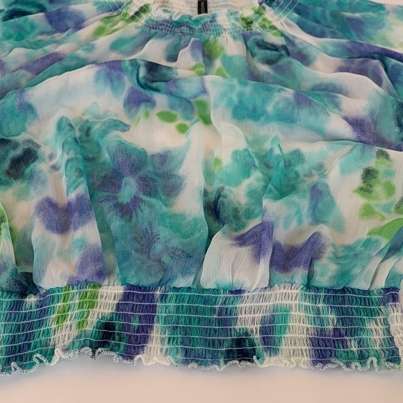 Massini Shirred Floral Blouse Flutter Angel Sleeves Size Large - Picture 7 of 12